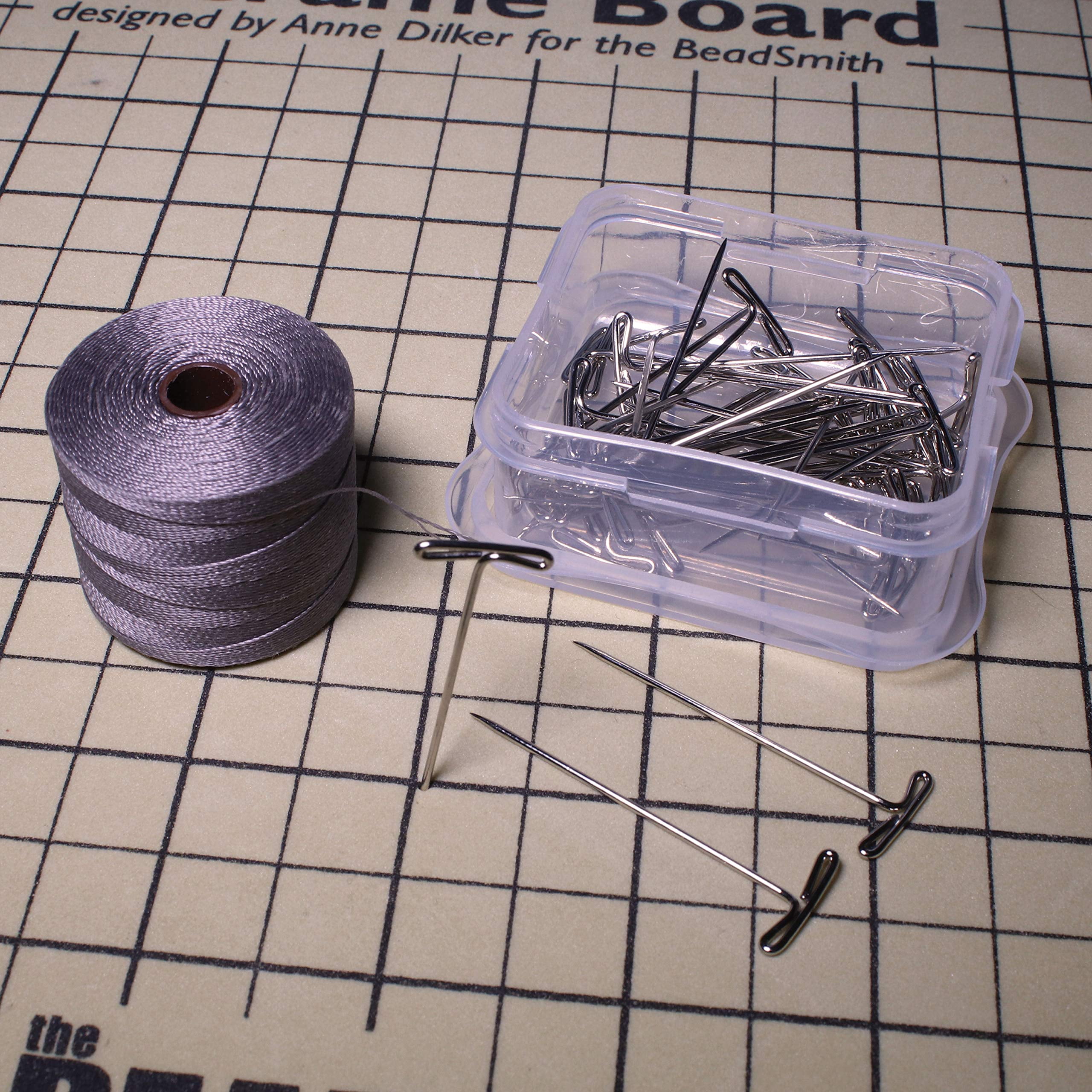 The Beadsmith Mini Macrame Combo - Bead Board 7.5 x 10.5 inches - Box of 40 T-pins 1.75 inches - Bracelet Project & Instructions Included - For securing & creating Macrame and Knotting Creations