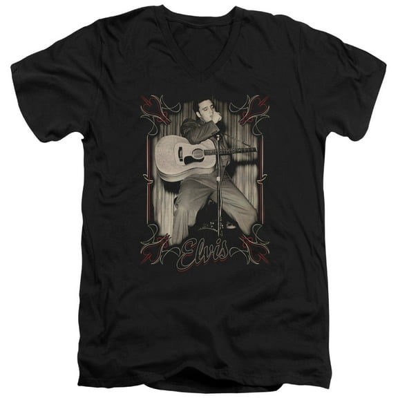 Elvis Presley - Elvis Pinstripes - Slim Fit V Neck Shirt - X-Large