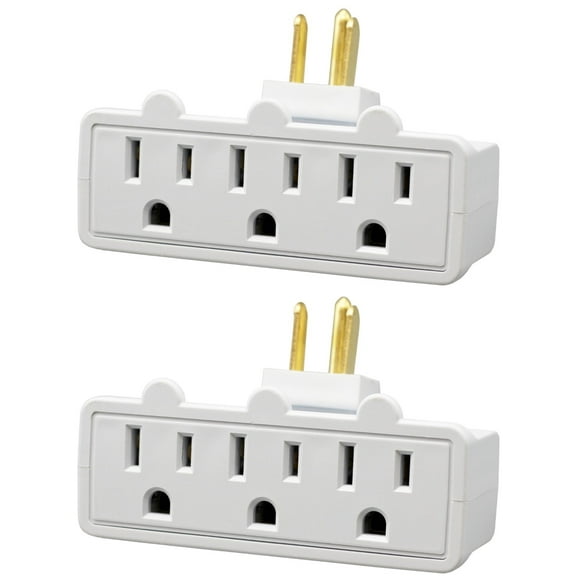 3 Outlet Grounded Swivel Wall Tap Splitter with 180° Rotating Plug, 1 to 3 Outlet Adapter | 2 Pack