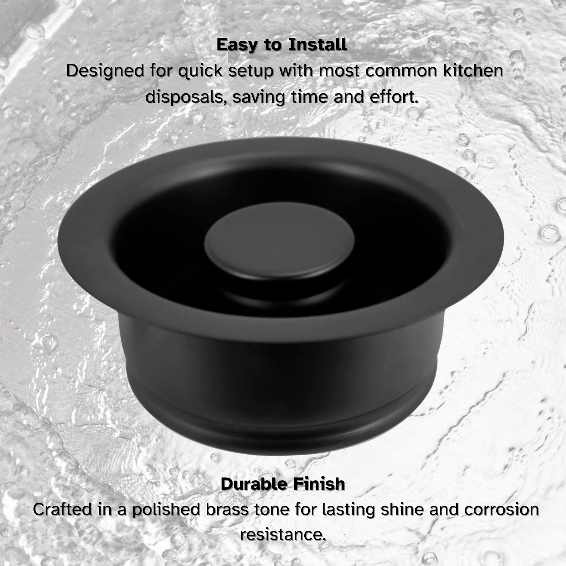 Westbrass Kitchen Sink Waste Disposal Drain Flange and Stopper, Matte Black