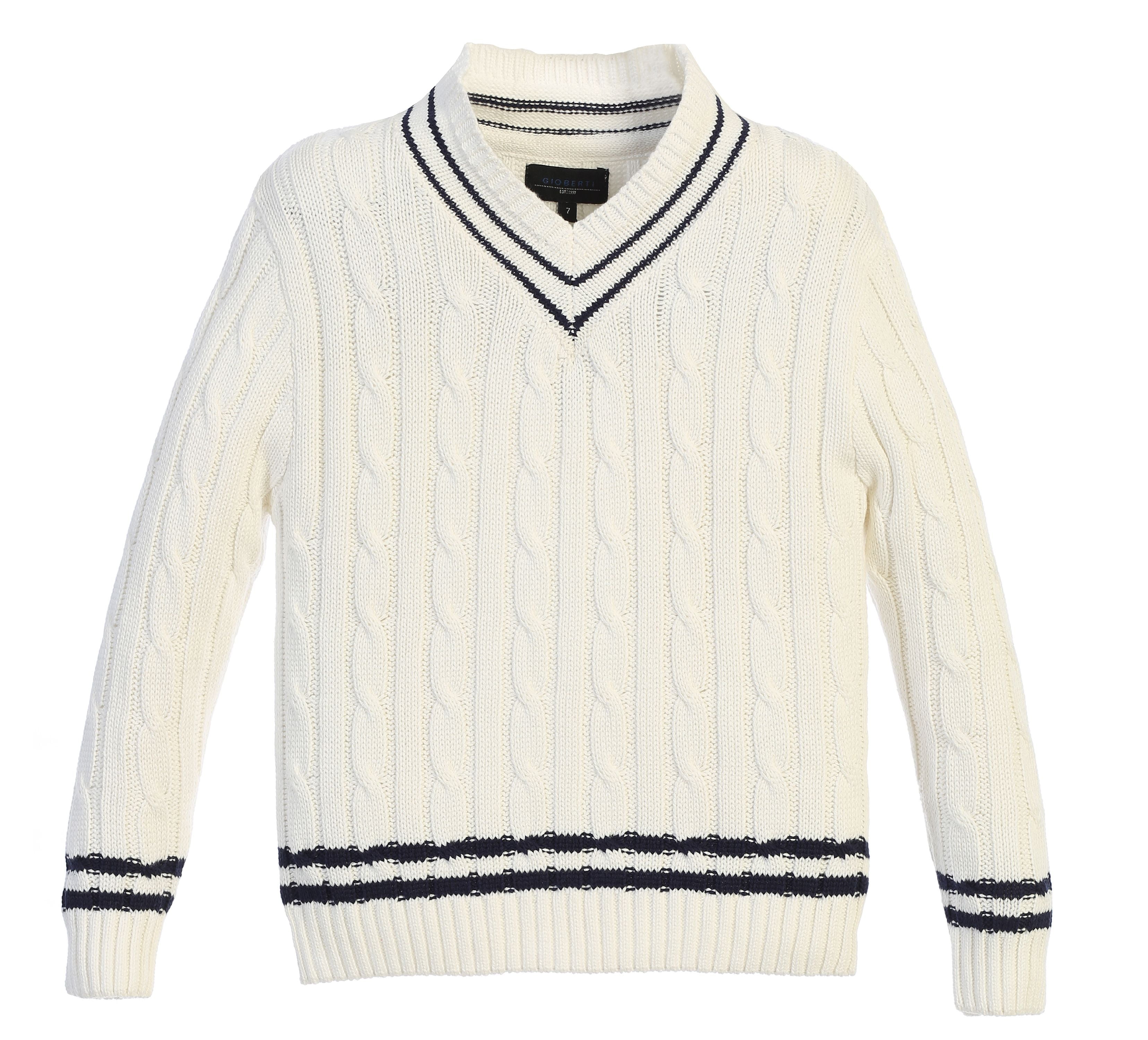 Boys Long Sleeve Sweater Cardigan V Neck Stripe Uniform Knit Kids Clothes 