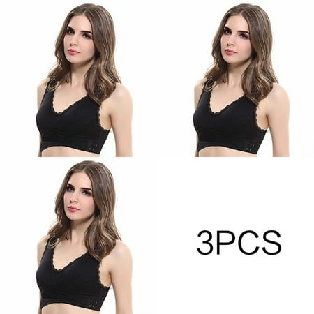 

QWZNDZGR 3pcs/set Push Up Bras for Women Lace Solid Color Cross Side Buckle Wireless Plus Size Women Sleep Bra Soft Bralette Top
