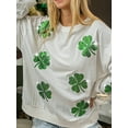 thumbnail image 2 of Women St Patrick's Day T Shirts Sparkly Sequin Green Irish Clover Long Sleeve Crewneck Sweatshirt Funny Pullover Tops, 2 of 7
