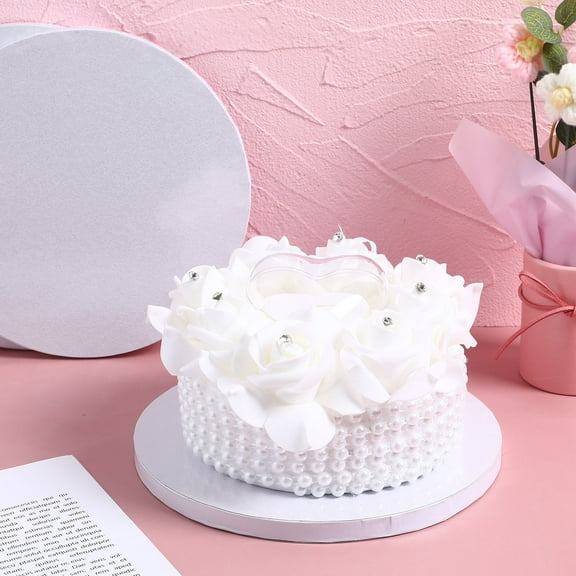 GAXIRE 10Pcs White Round Paper Cake Boards Sturdy Non Stick Base for Baking and Display