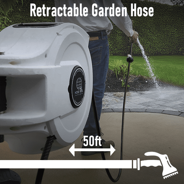 Hose Reel Pro 50ft Retractable Garden Hose Reel in White