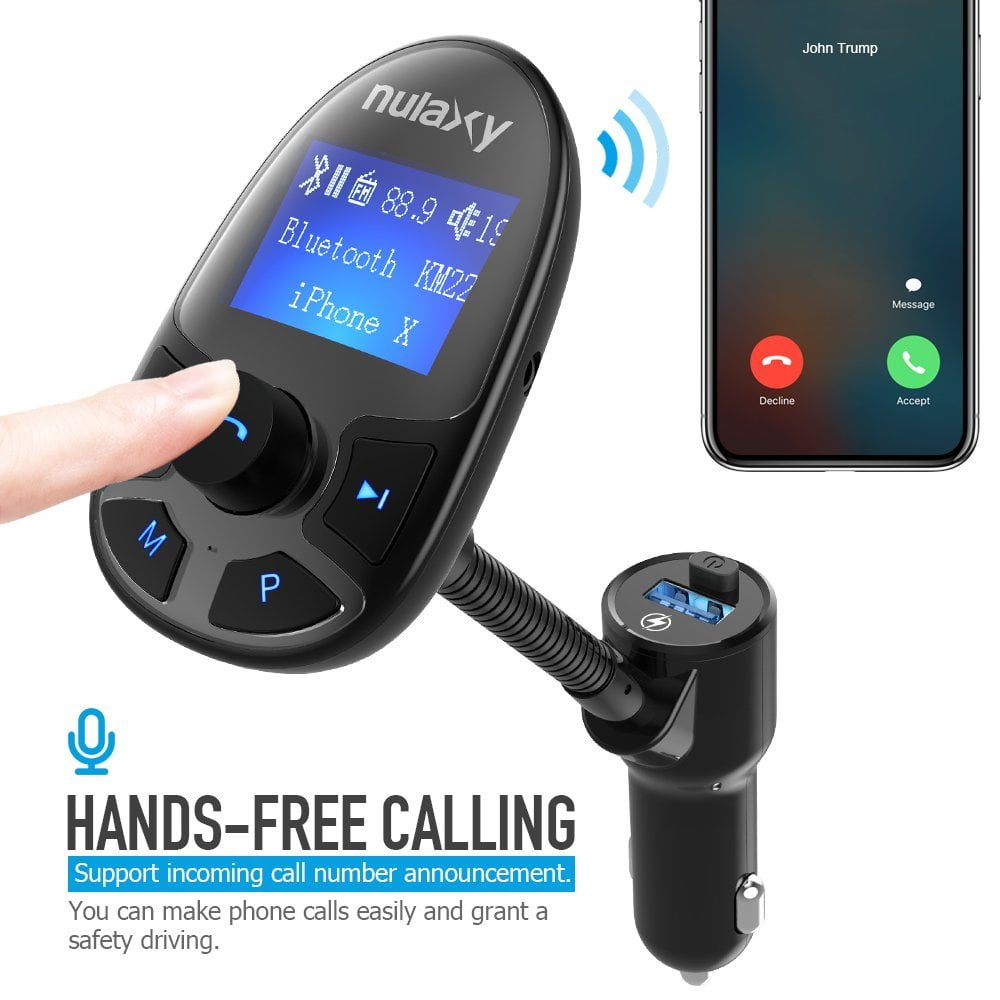 Nulaxy Bluetooth FM Transmitter Wireless In-Car Radio Adapter Car Kit KM22 W EQ