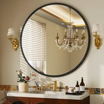 BEAUTYPEAK 36" Large Round Bathroom Mirror Decorative Vintage Mirror, Black