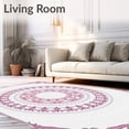 thumbnail image 2 of ODIKA 4'x6' Machine Washable Non-Slip Area Rug, Elegant Floral Medallion Cushion with Delicate Maltese Dog Motifs High Traffic Rug with Pad, Pink, 635889, 2 of 8
