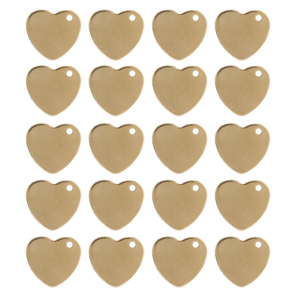20 piezas DIY etiqueta de identificación de mascota de acero inoxidable en forma de corazón perro gato etiqueta de identificación de nombre de mascota con agujero dorado 13 x 14 mm/0,5 x 0,6 pulgadas