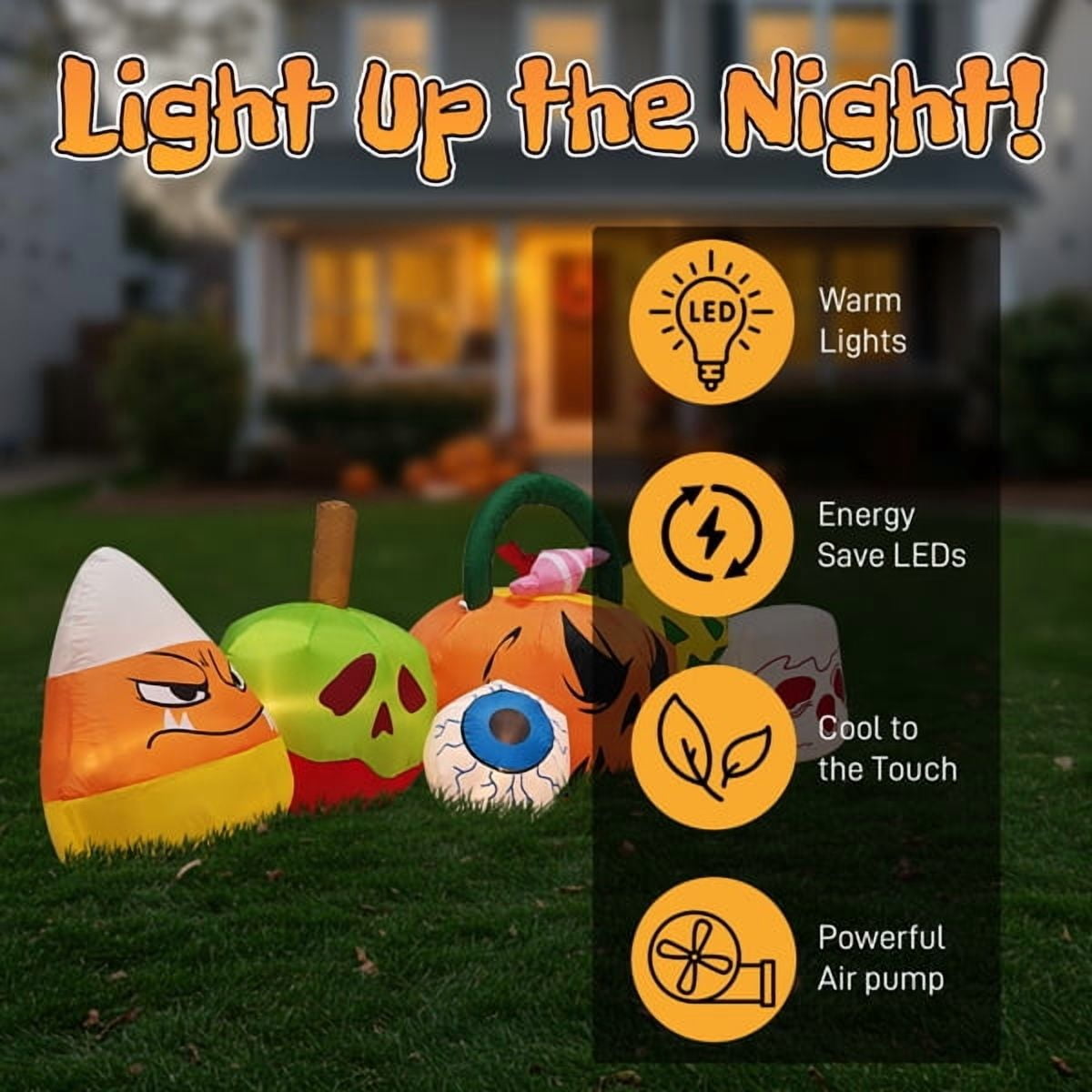8FT Halloween Inflatable Pumpkin Ghost Scene - LED Lighted Outdoor Decor with Quick Inflation for Yard, Garden & Indoor Party