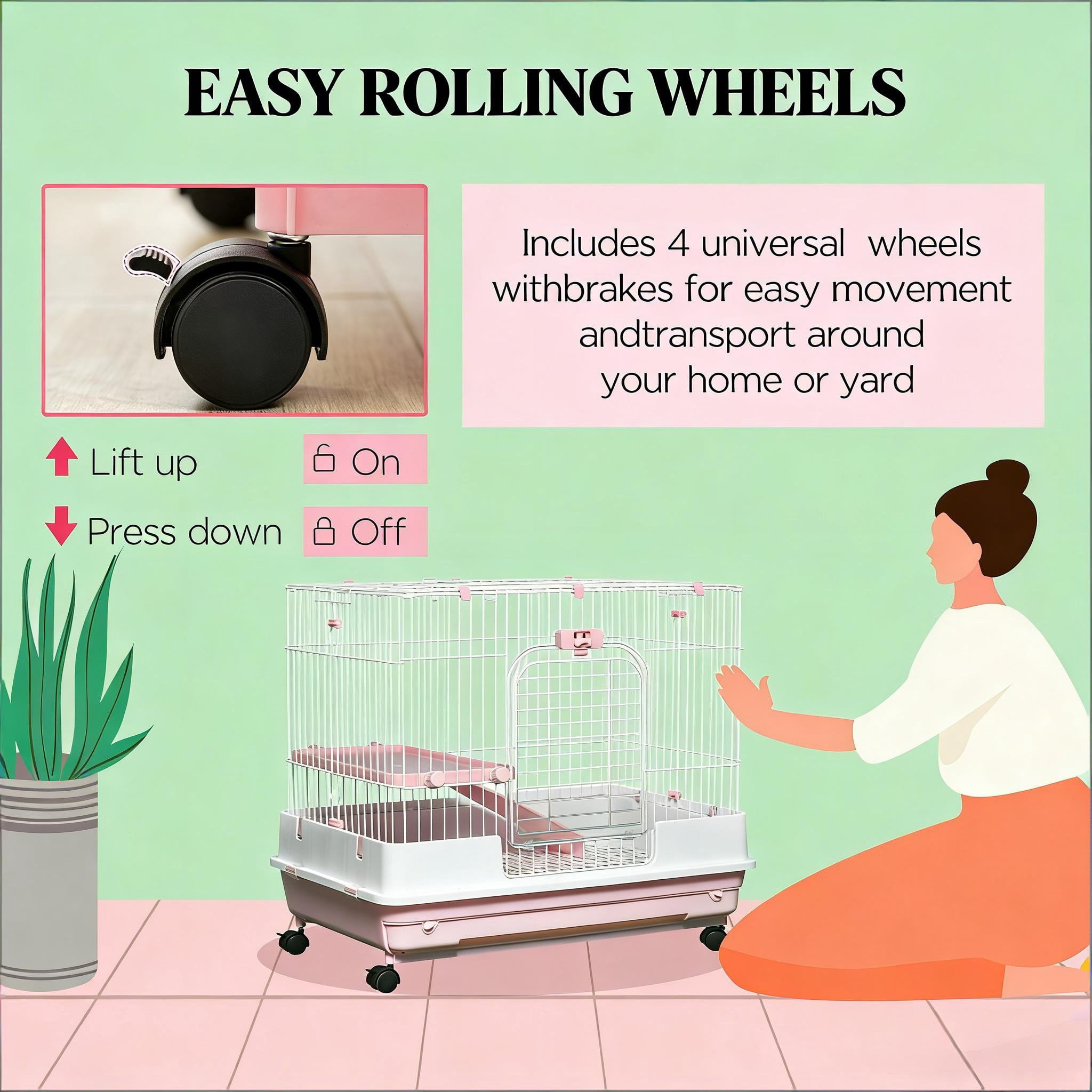 Pet House with Wheels,Small Animal Cage Rabbit Hutch