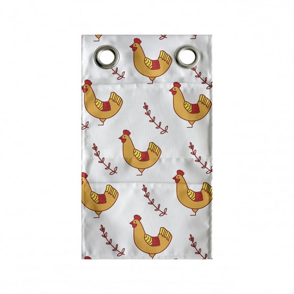 Hen Hanging Pocket Organizer, Continuous Pattern of Doodle Chicken and Leafy Branch, Printed Polyester Storage Bag with Pockets, 9" x 27", Orange Dark Pink