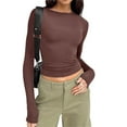 thumbnail image 2 of eileial Women'S Lightweight Baselayer Scoop Top | Long Sleeve | form Fitting | 4-Way Stretch | Thermal,Brown M, 2 of 5