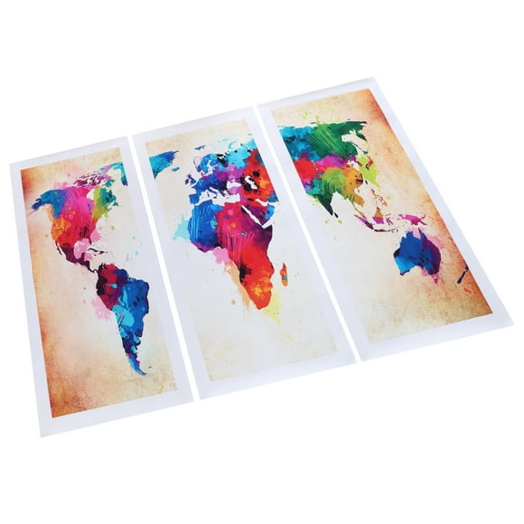 World Map Painting3PCS Colorful Frameless Canvas Frameless Canvas World Map Canvas Solid Performance