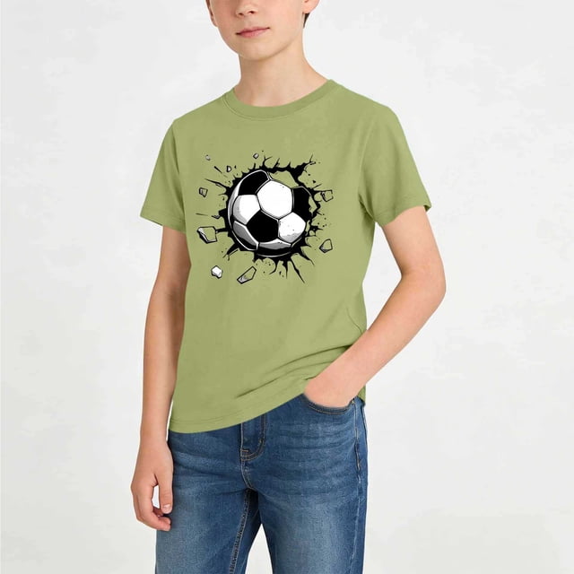 Zpanxa Chandails Athlétiques pour Garçons Imprimé Football Col Rond Manches Courtes Haut Décontracté Ample avec Polyester Spandex 12-13 Ans