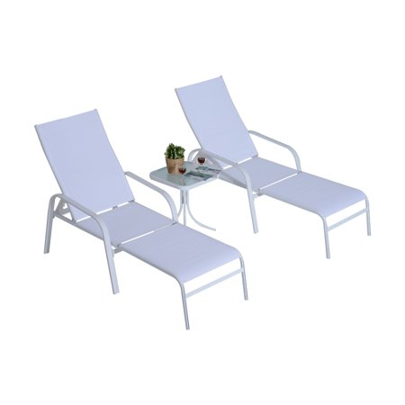 Sling Patio Set Outsunny Metal and Sling 5 Piece Patio Lounge Chair Conversation Set with Attachable Ottomans ()