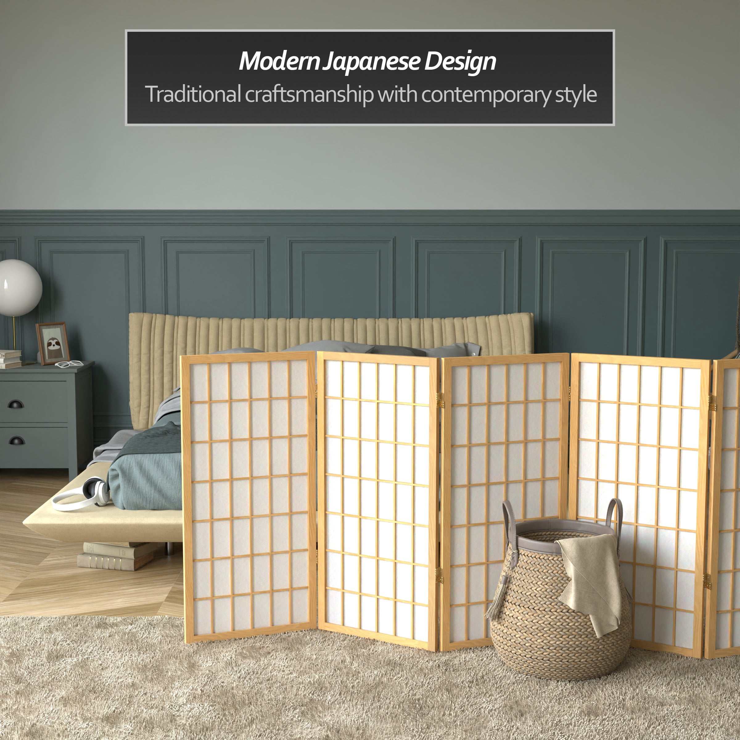 3 ft. Tall Classic Japanese Window Pane Lattice Privacy Screen - Natural - 6 Panels