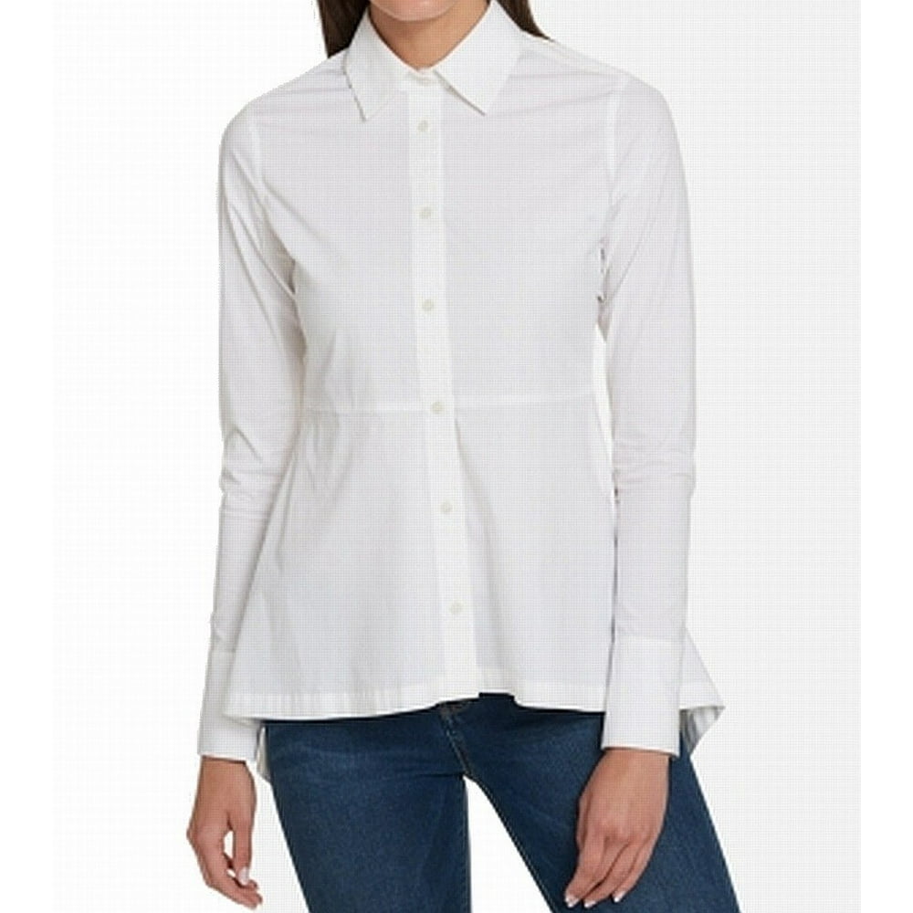 Tommy Hilfiger Tommy Hilfiger White Women's Size Large L Peplum Button Down Shirt Walmart