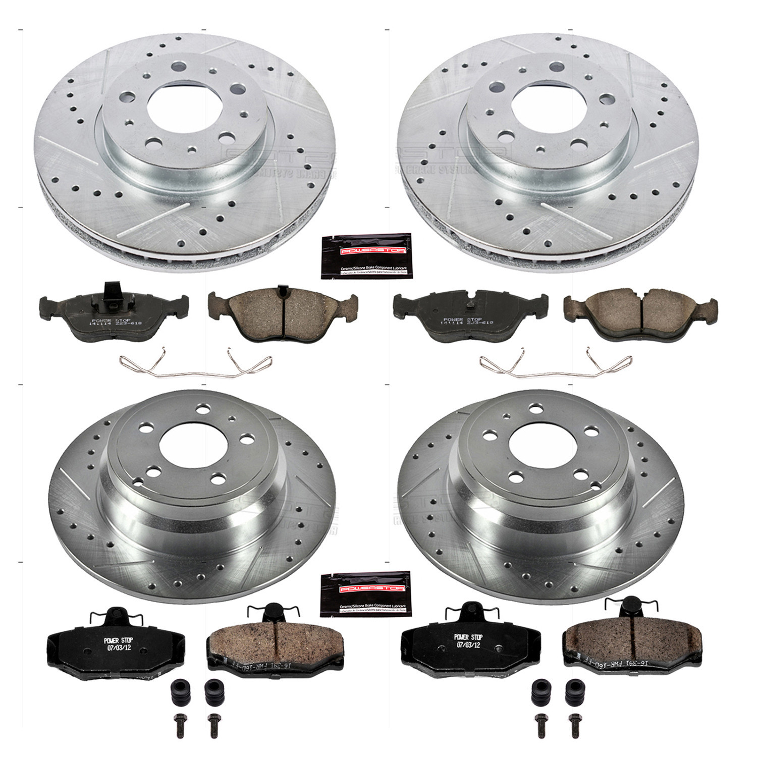 PowerStop Front and Rear Z23 Evolution Sport Carbon-Fiber Ceramic Brake Pad and Drilled & Slotted Rotor Kit Fits: VOLVO Select Models K7498
