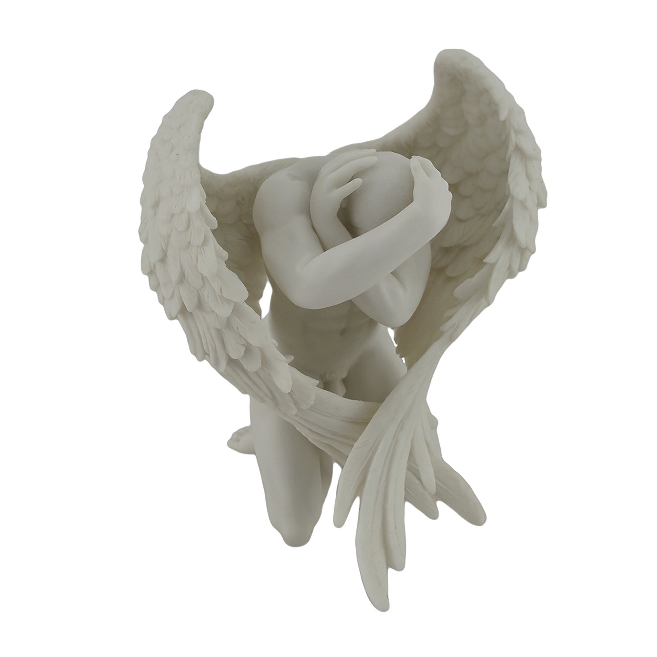 Nude Winged Male Angel Sitting Marble Finish Statue 