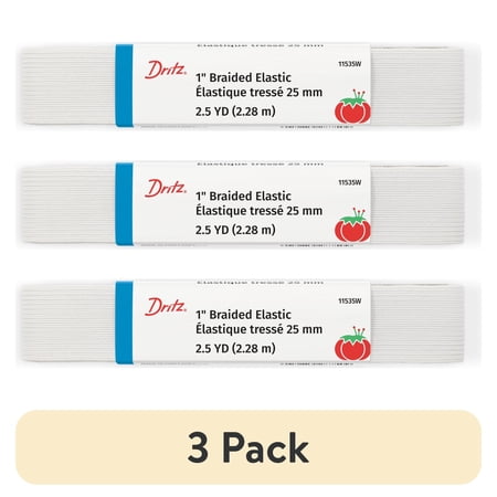 (3 pack) Dritz 1" Sewing & Crafting Braided Elastic White 2.5 Yards