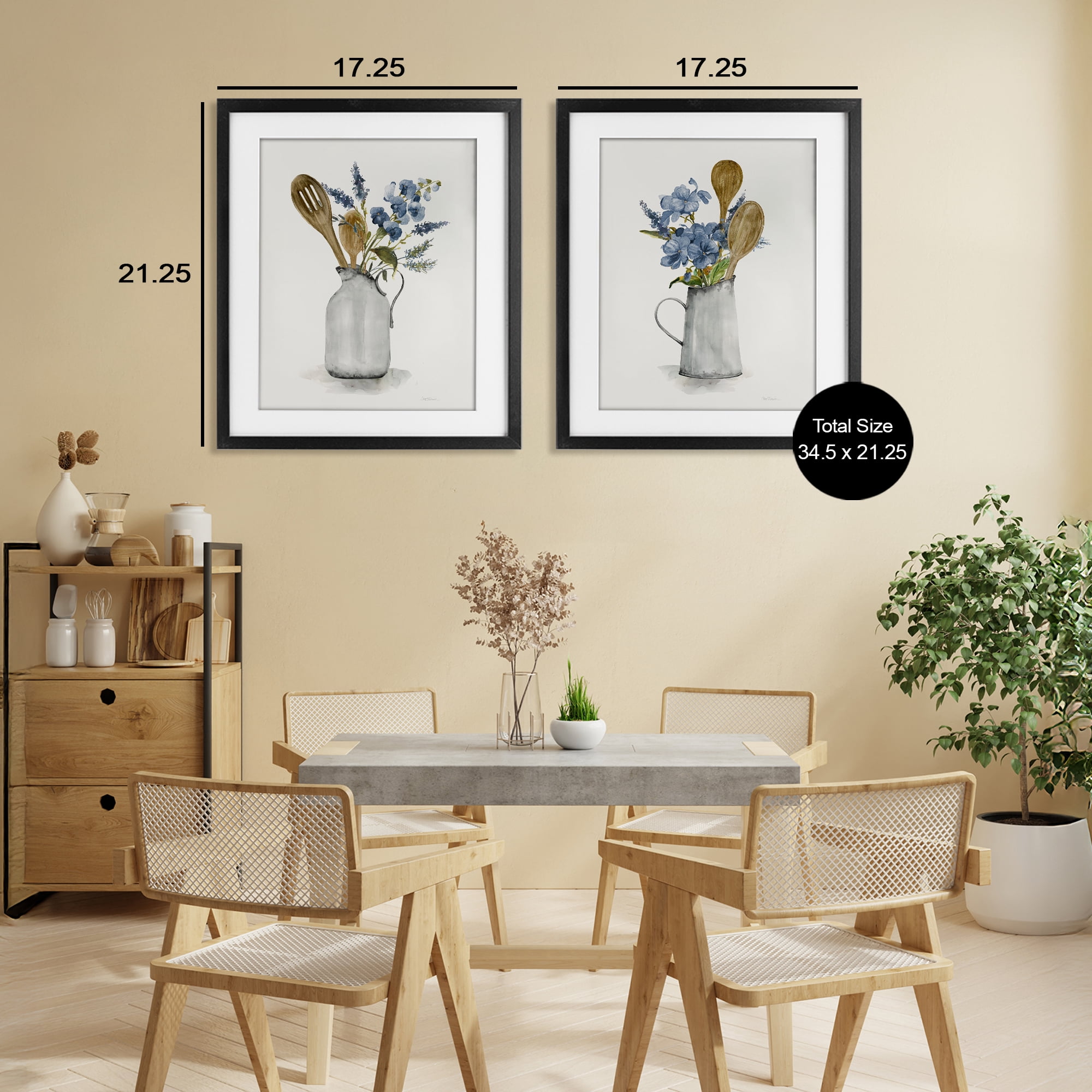 Stupell Industries Kitchen Pitcher Bouquets 2 Piece Black Framed Print Under Glass Set, design by Carol Robinson