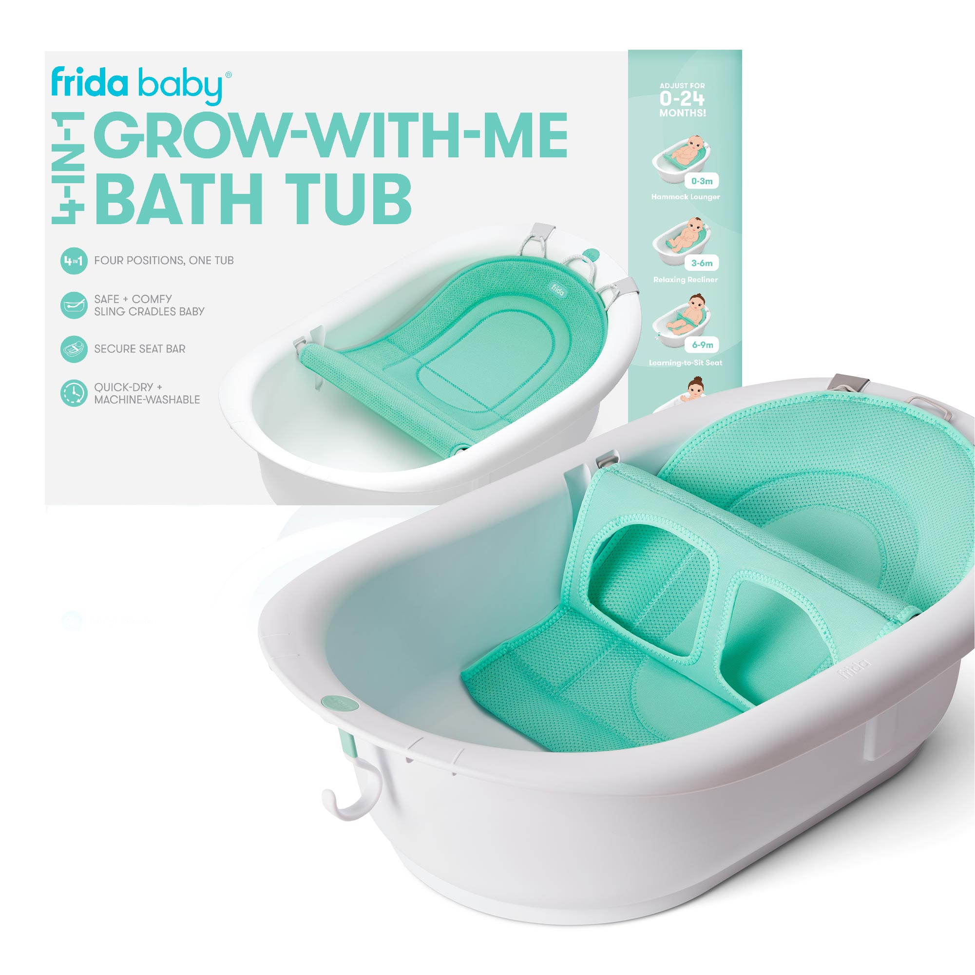 Frida Baby 4-in-1 Grow with Me Baby Bathtub, White