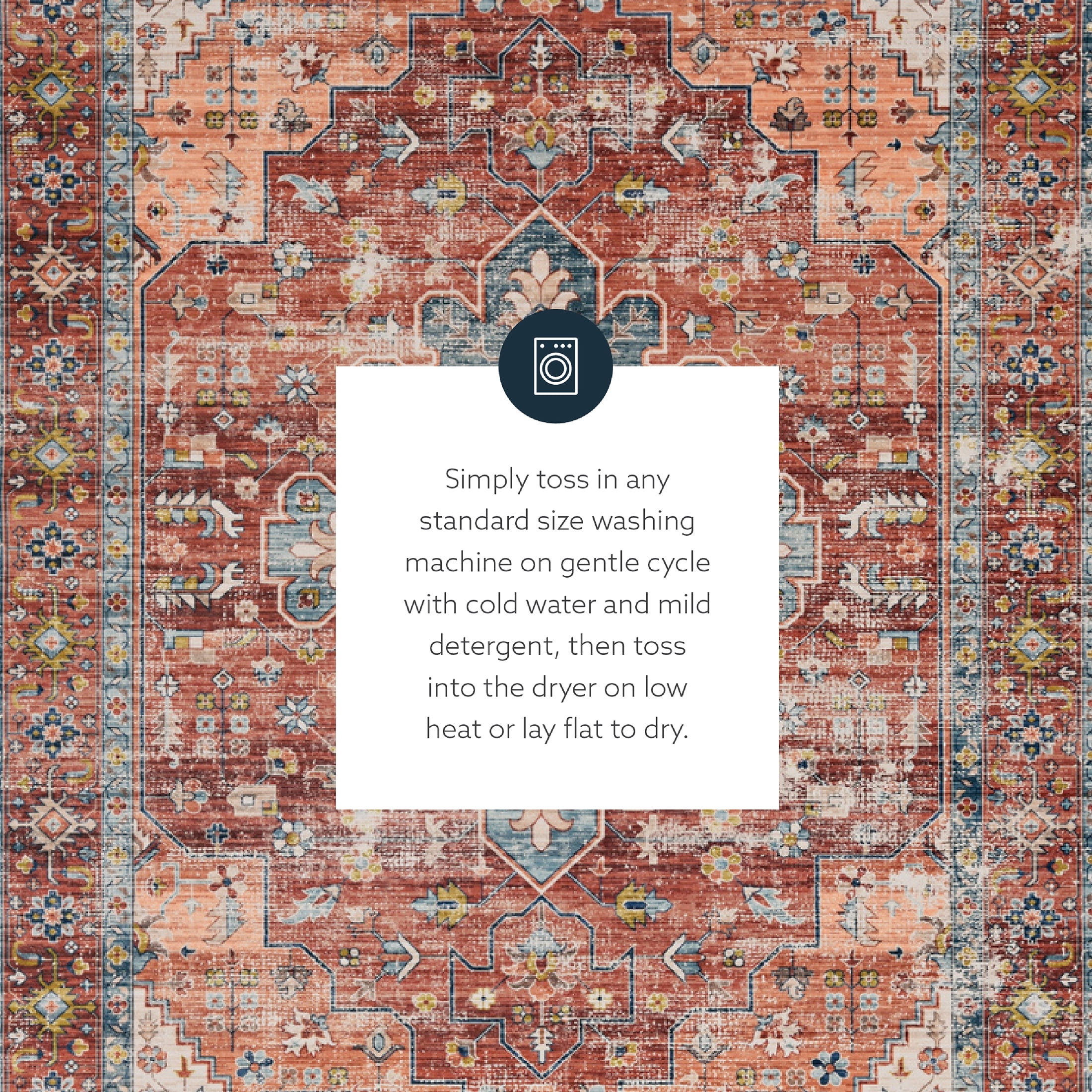 Linon Home Décor Washable Carter Area Rug or Runner Collection, Rust and Ivory, 5' x 7'