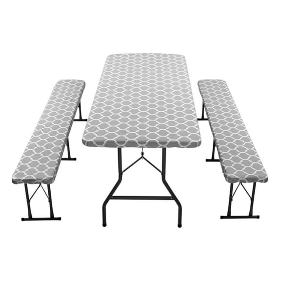 Eoozwa 3 Piece Set Picnic Table Cover with Bench Covers Black Vinyl Fitted Picnic Table Covers with Elastic Edges Waterproof Rectangle Patio Tablecloth for Outdoor Camping
