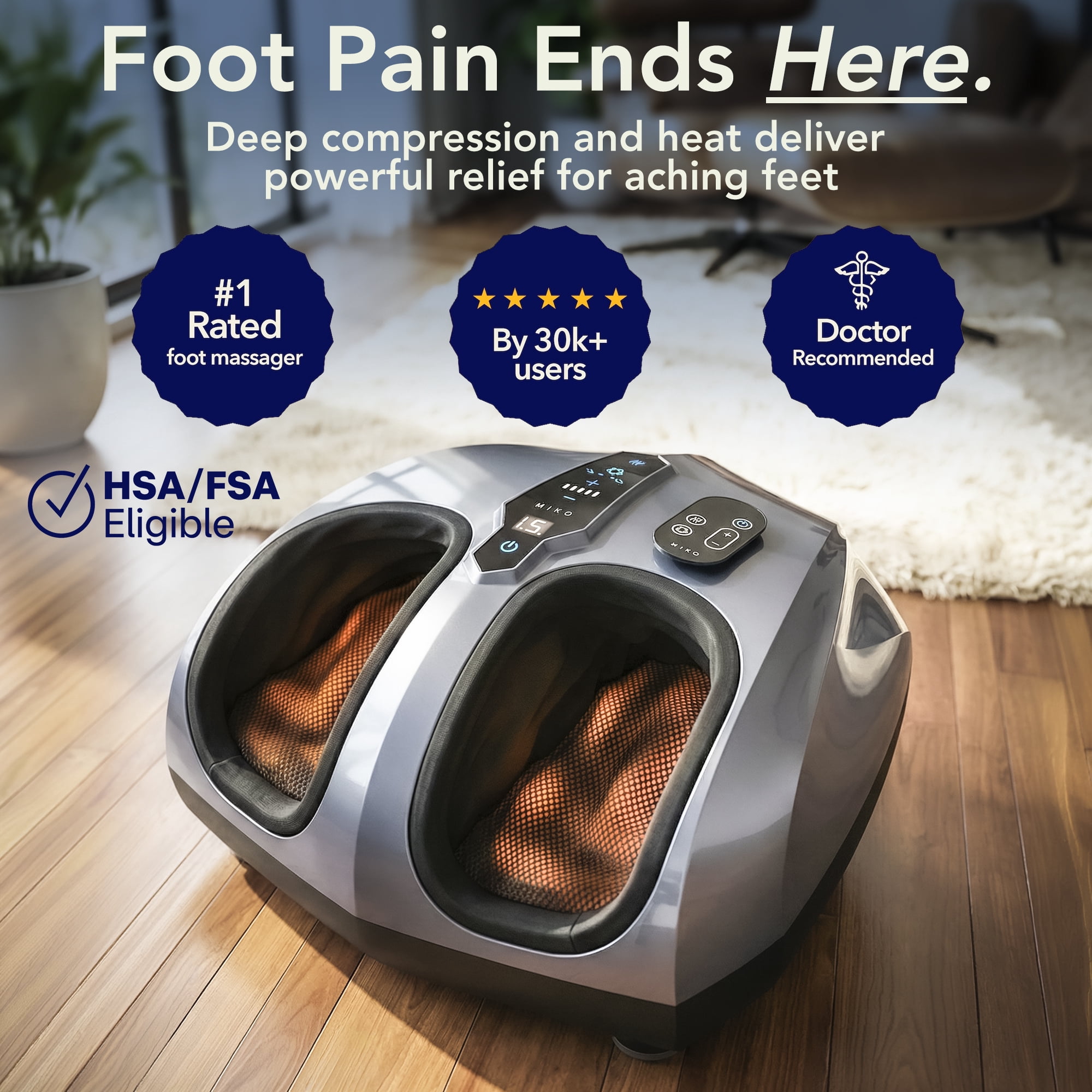 MIKO Shiatsu Foot Massager Machine - Deep Kneading, Shiatsu, Air Compression, and Heat Therapy - Touchscreen - Remote Control