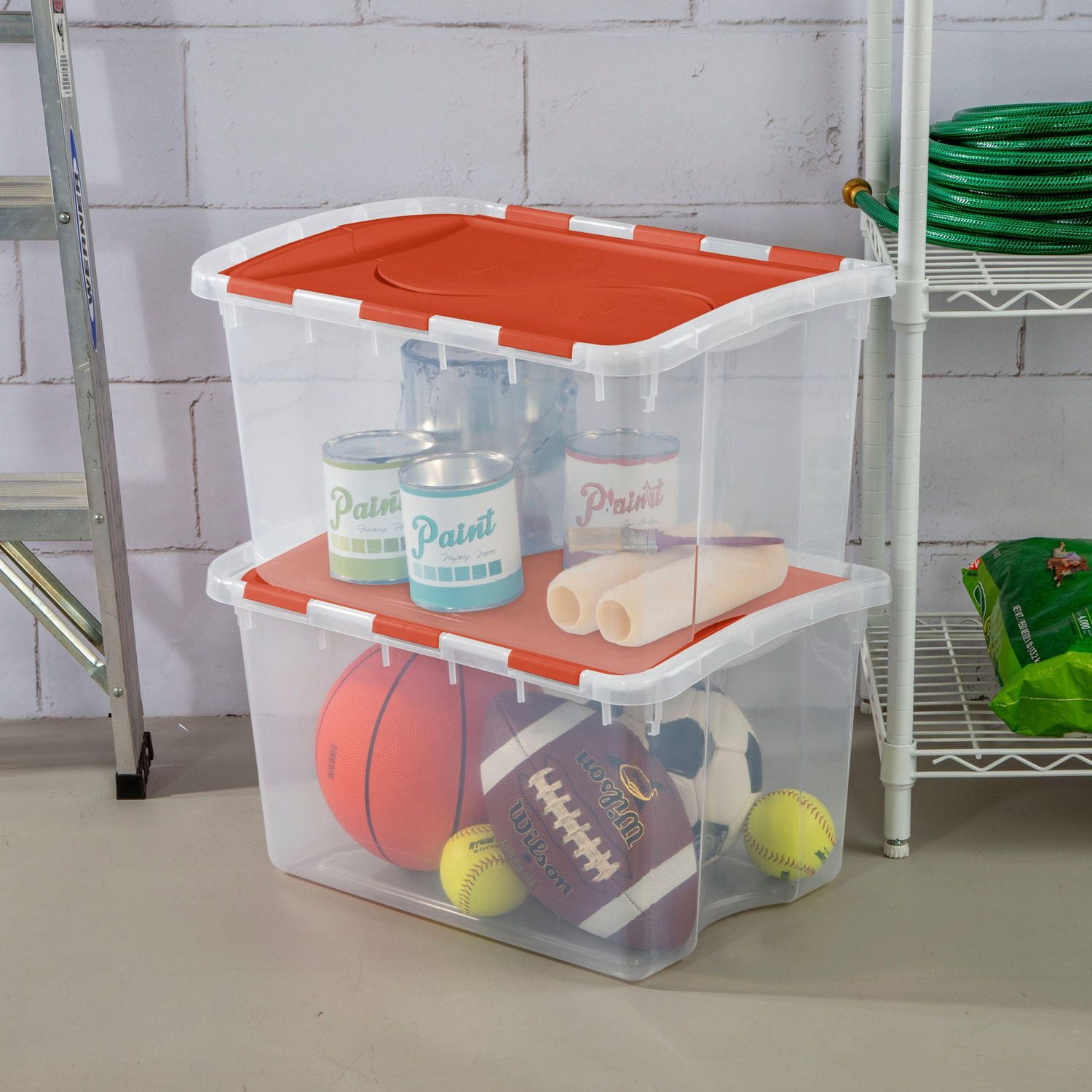 Sterilite 45L Orange Hinged Lid Storage Box