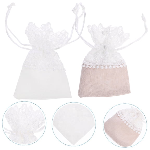 OUNONA 10pcs Luxury Lace Drawstring Bags for Jewelry Gift Storage 5pcs White and 5pcs Beige Cloth Pouches for Wedding Candy