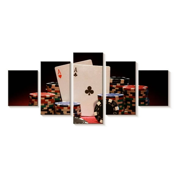 Elephant Stock Poker Game Wall Art - Horizontal Multi Panel Canvas - Living Room Wall Decor - Hobbies And Lifestyle Multi Panel - Black And Red Decor - 29" x 12"