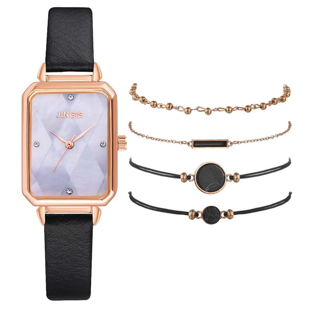 Reloj de pulsera para mujer de cuero con esfera verde cuadrada a la moda para mujer, conjunto de pulsera de cuarzo Wmkox8yii gfajkfgbkjabf2012