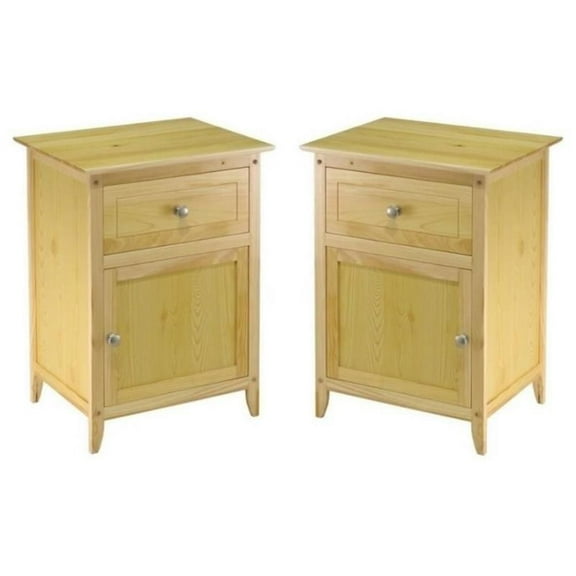 Home Square 2 Piece Wood Night Stand Set with Cabinet and Drawer in Natural
