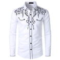 thumbnail image 5 of WTOBBY Men's Embroidered Long Sleeve Shirt Casual Turn-Down Collar Button Front Quality Cotton Blend Business Casual Office Wear Slim Fit Dress Top,White XL, 5 of 5