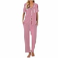 thumbnail image 6 of Mqqzkk Pajamas Sets for Women 2 Piece Strip Button Up Short Sleeve Pjs Set with Long Pants Casual Set Soft Sleepwear 2X-L, 6 of 6