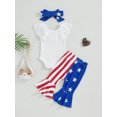 thumbnail image 4 of Bagilaanoe 4th of July Clothes for Newborn Baby Girls Lace Sleeveless Romper Tops + Flare Trousers + Headband 3M 6M 12M 18M Infant Independence Day Outfits 3pcs Long Pants Set, 4 of 9
