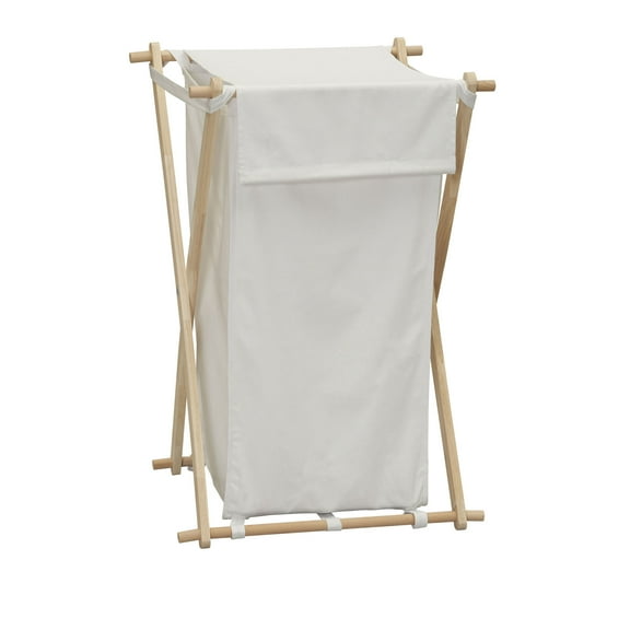 Household Essentials X-Frame Wood Laundry Hamper, Folding Wood Frame with Washable Poly-Cotton Bag