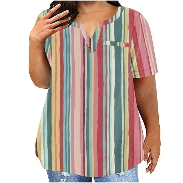 Économies en Liquidation! BEFOKA T-Shirt Grande Taille pour Femmes, Blouse Décontractée d'Été pour Femmes, T-Shirt à Manches Courtes Imprimé Col Rond Ample pour Femmes