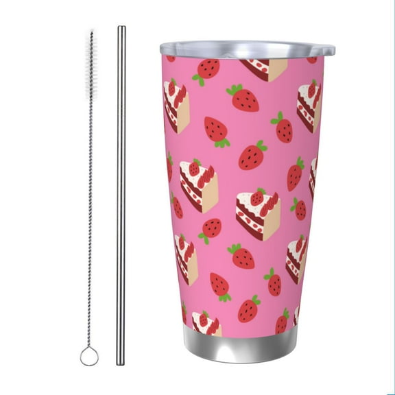 Easygdp Strawberry Cake 20oz Stainless Steel Vacuum Insulated Double Wall Travel Tumbler, Durable Insulated Coffee Mug with Spillproof Lid-Straw Two-piece Set