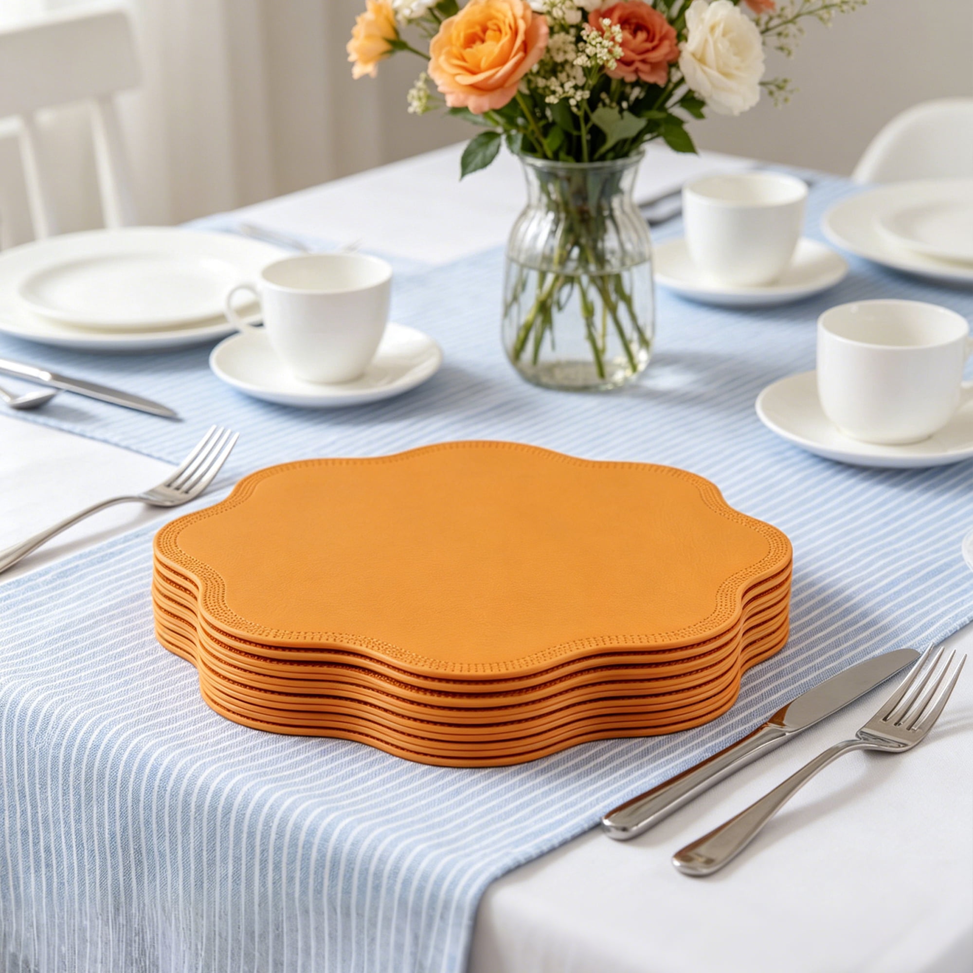 Unique Bargains Set of 6 Faux Leather Placemats for Kitchen Table Decor Yellow 15"x15"