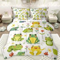 Castle Fairy Children Teens Green Frog Bedding Comforter Set 7-Piece,Flower Animal King Bedding Sets,Kawaii Wildlife Ultra Soft Bed Sheets,Lightweight Room Decor,Reversible
