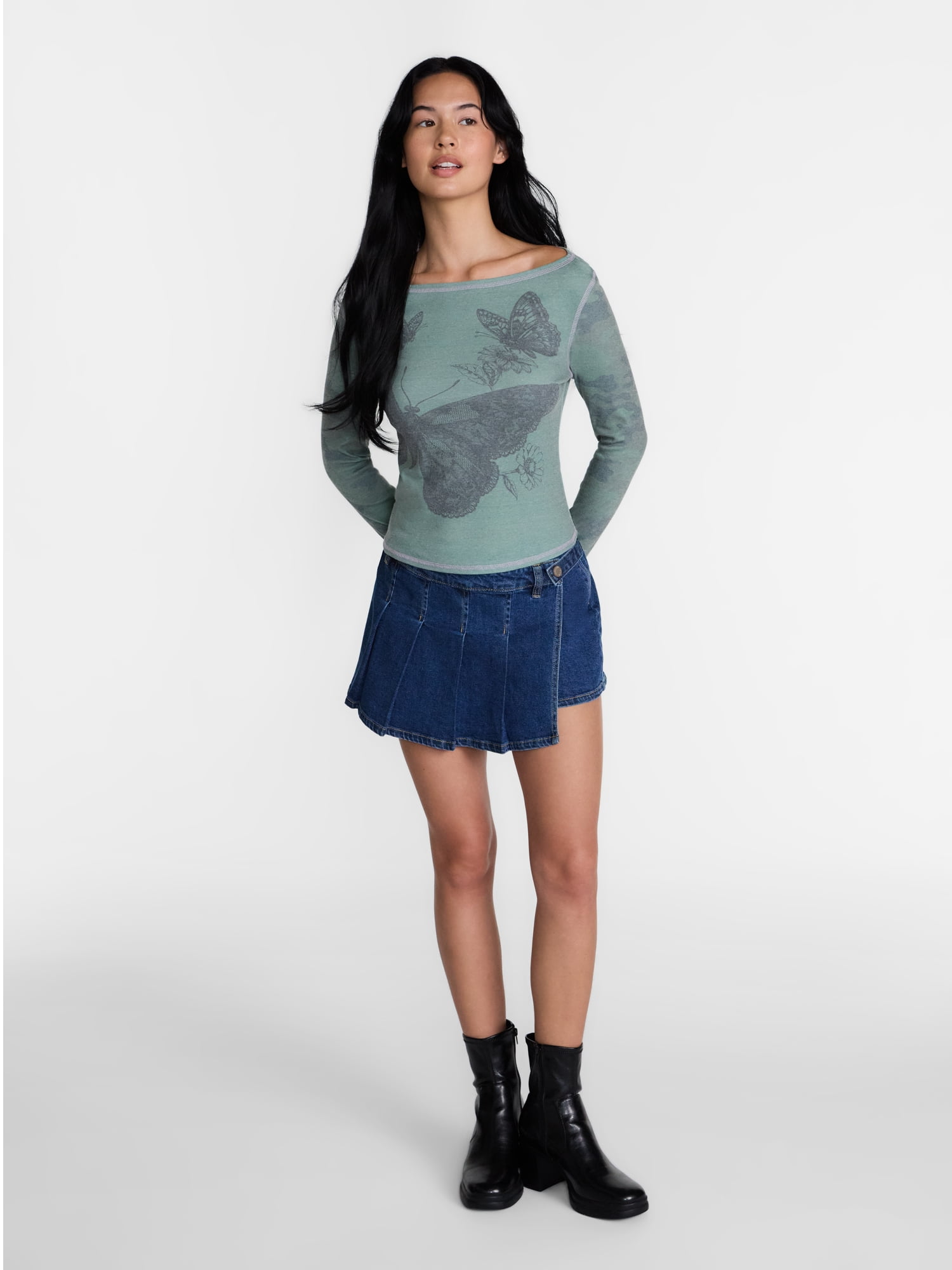 Madden NYC Women’s Belted Pleated Denim Mini Skort, Sizes XXS-XXL