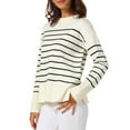 thumbnail image 4 of INSPIRE CHIC Womwn's Ribbed Knit Pullover Tops Long Sleeve Fall Winter Crewneck Striped Sweater M White, 4 of 6