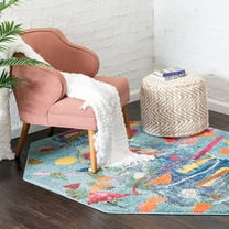 Unique Loom Vivid Collection Area Rug - Lucknow (5' 3" Octagon Aqua/Blue)