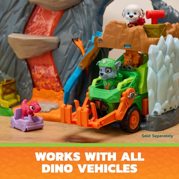 PAW Patrol: The Dino Movie, Super Lava Blast Volcano Playset with Lights & Sounds, Marshall and Rhubarb Action Figures, Preschool Toys for Boys & Girls Ages 3+