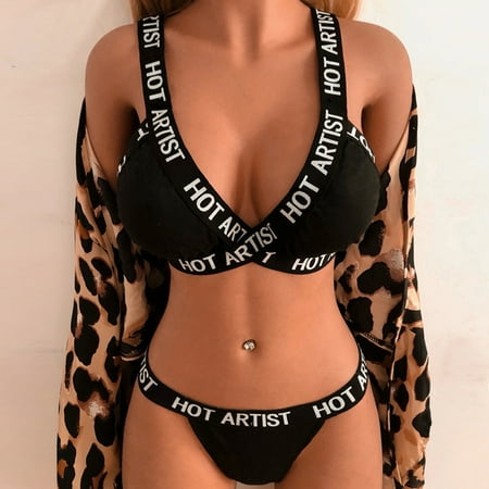 

Underwear Women Sexy Home Lingerie Sets For Letters Printed Bralette And Panty Set 2 Piece
