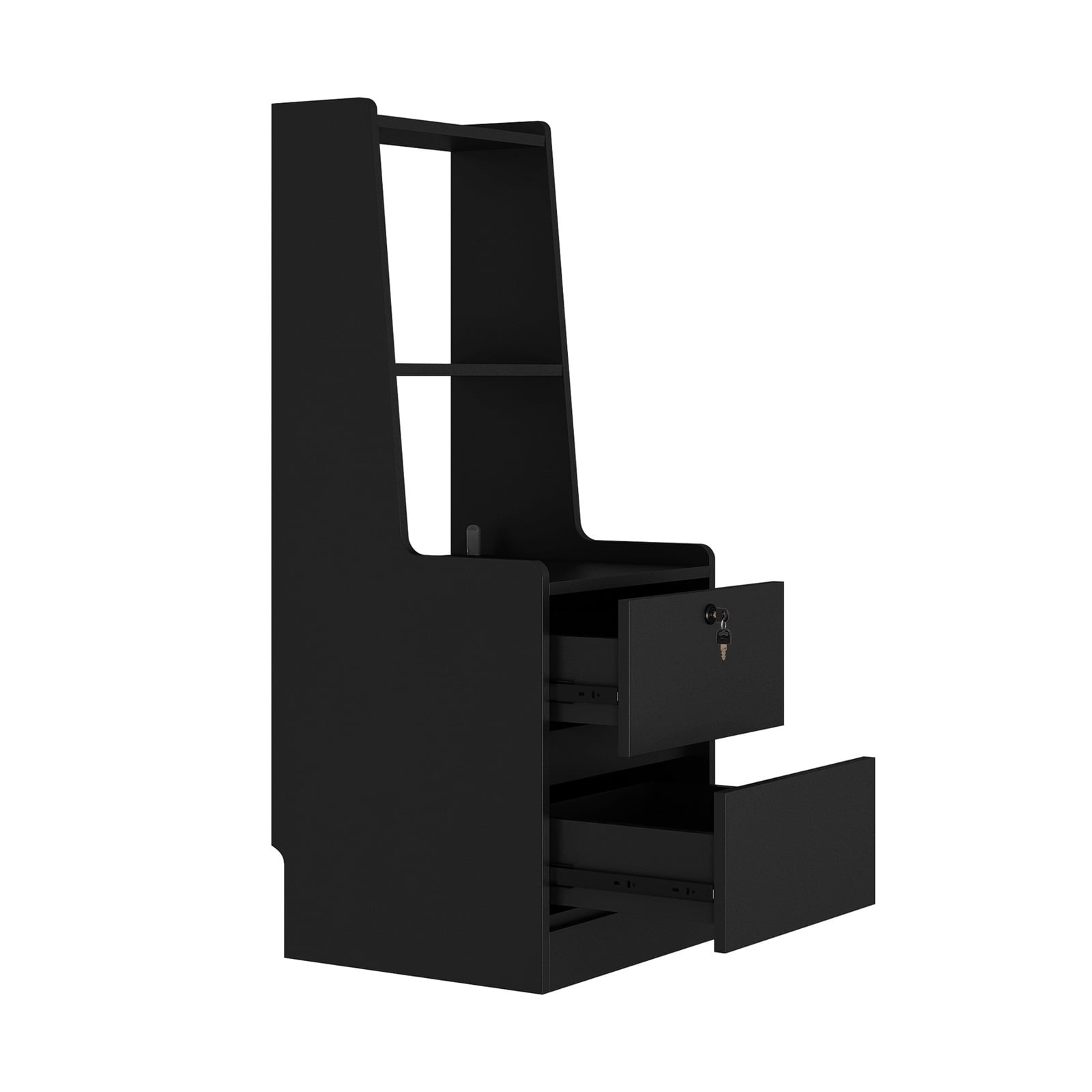 Hommoo Nihgthstand with 2 Drawers and Bookshelf, Modern Bedside Table with Night Light and Charging Station, Black