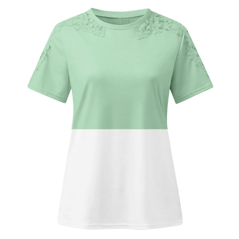 Modern Top! Women's Lace Hollow Stitching Round Neck Short Sleeve T-Shirt  Top S 